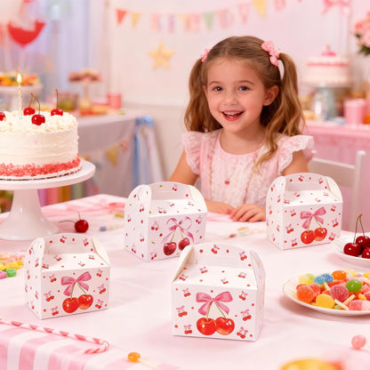 12PCS Cherry Party Favor Boxes – Shes Cherry on the Top Coquette Gift Boxes with Bow for Bridal Shower, Baby Shower, Birthday, Wedding and Cherry Theme Party Decorations
