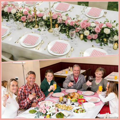 80 Pcs Coral Gingham Paper Napkins 6.5 In Light Pink and White Paper Napkins Disposable Peach Napkin Scalloped Napkin for Baby & Bridal Shower, Wedding, Birthday, Picnic