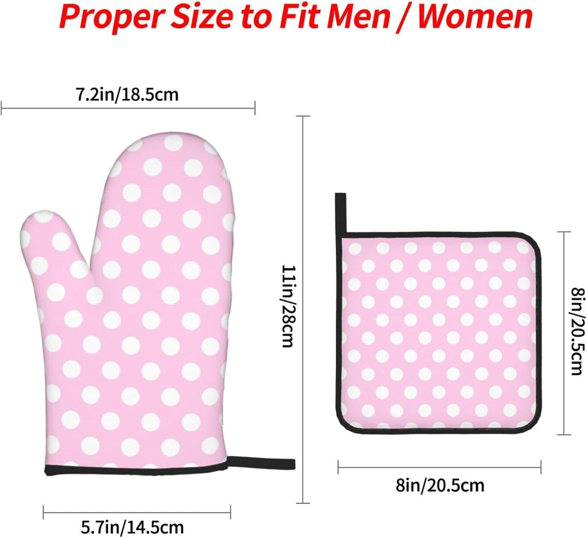 Light Pink Polka Dot Print B Oven Mitts and Pot Holders 4 pcs Set, Heat Resistant Silicone Oven Mitts Pot Holders for Kitchen Baking Cooking, Non-Slip Hot Pads Potholders Gloves