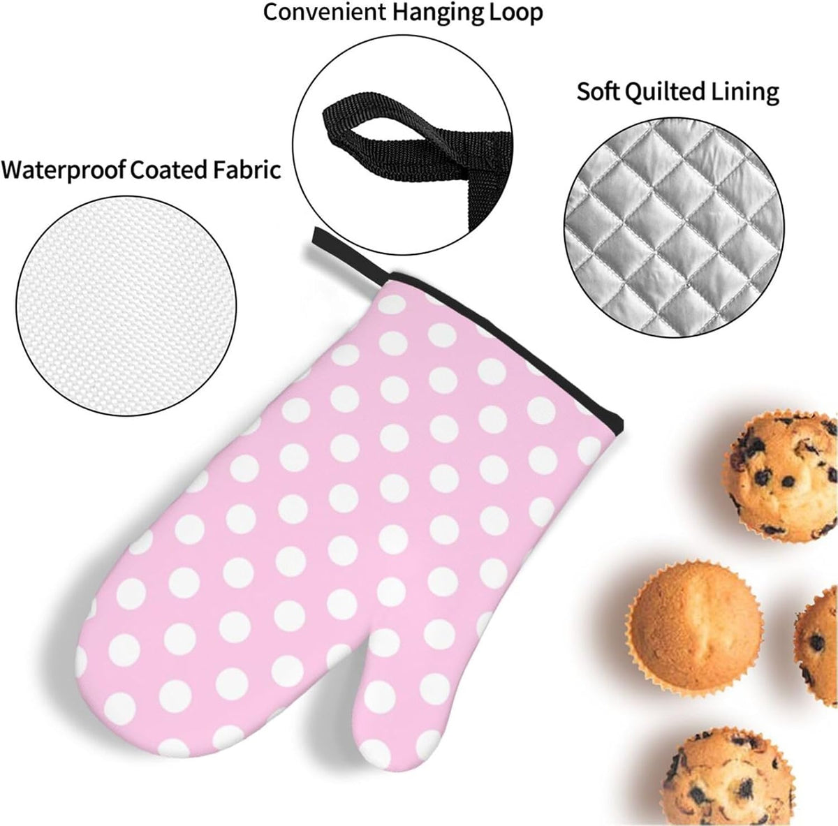 Light Pink Polka Dot Print B Oven Mitts and Pot Holders 4 pcs Set, Heat Resistant Silicone Oven Mitts Pot Holders for Kitchen Baking Cooking, Non-Slip Hot Pads Potholders Gloves