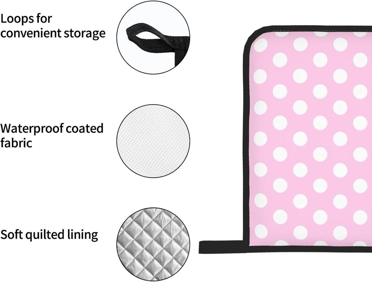 Light Pink Polka Dot Print B Oven Mitts and Pot Holders 4 pcs Set, Heat Resistant Silicone Oven Mitts Pot Holders for Kitchen Baking Cooking, Non-Slip Hot Pads Potholders Gloves