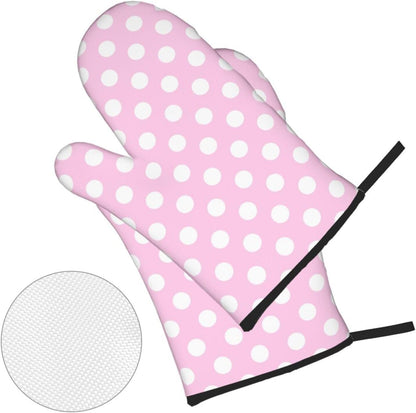 Light Pink Polka Dot Print B Oven Mitts and Pot Holders 4 pcs Set, Heat Resistant Silicone Oven Mitts Pot Holders for Kitchen Baking Cooking, Non-Slip Hot Pads Potholders Gloves