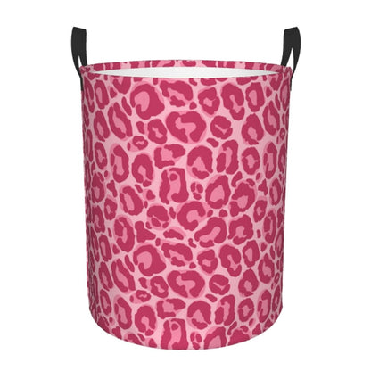 Pink Leopard Texture Round Laundry Hamper Storage Basket Toys Clothes Organizer Bin For Home Bathroom Bedroom Dorm Nursery, 62l