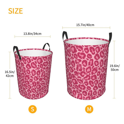 Pink Leopard Texture Round Laundry Hamper Storage Basket Toys Clothes Organizer Bin For Home Bathroom Bedroom Dorm Nursery, 62l