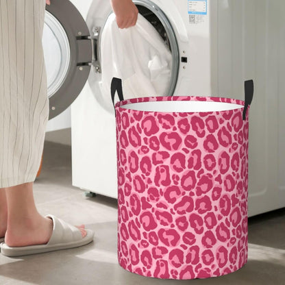 Pink Leopard Texture Round Laundry Hamper Storage Basket Toys Clothes Organizer Bin For Home Bathroom Bedroom Dorm Nursery, 62l