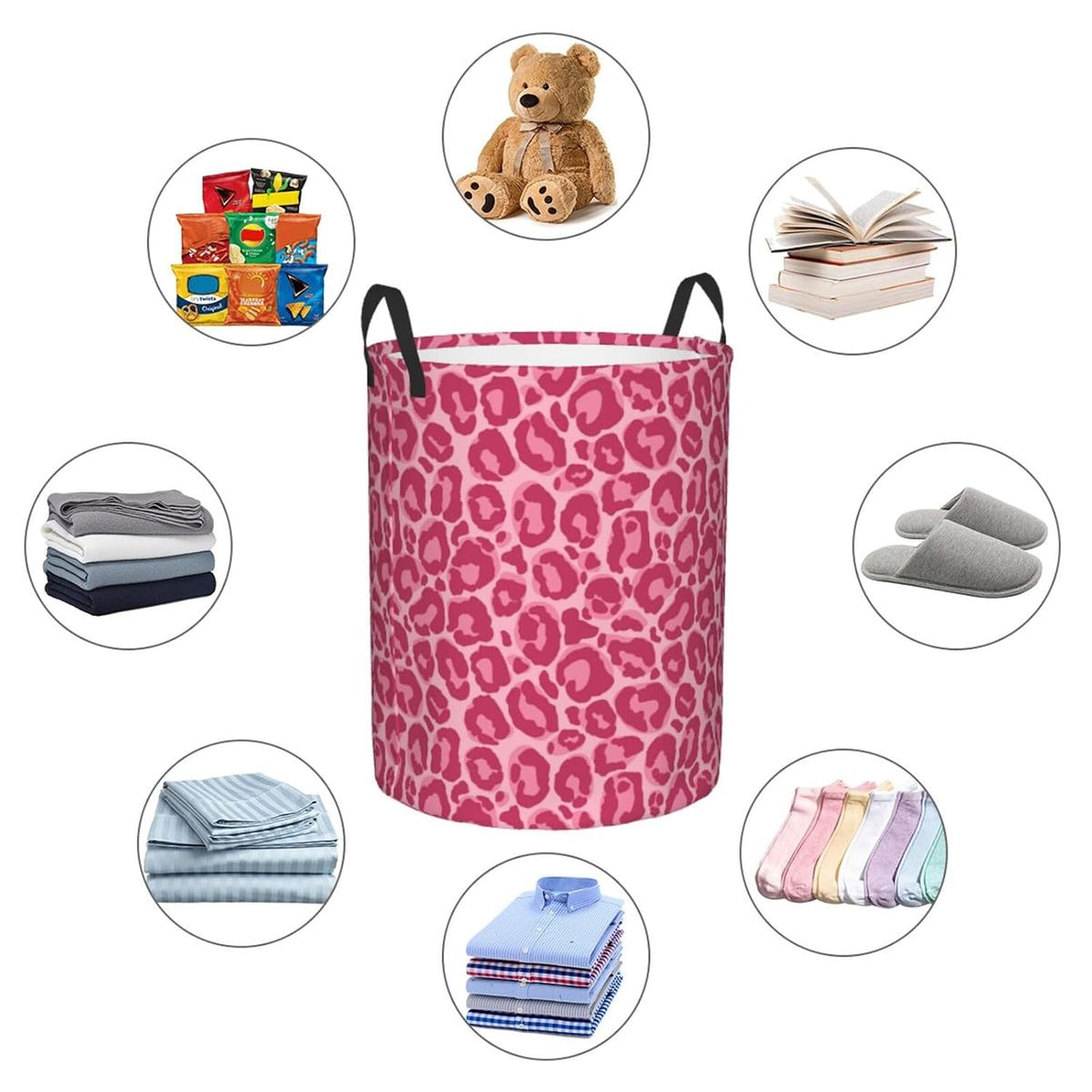 Pink Leopard Texture Round Laundry Hamper Storage Basket Toys Clothes Organizer Bin For Home Bathroom Bedroom Dorm Nursery, 62l