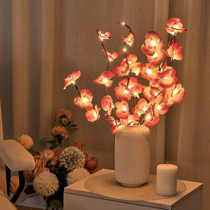 Pink Orchid Twig Lights, 30 Inch 20 LED Artificial Phalaenopsis Branch Lights Battery Powered Decor Lights for Home Shop Vase Room Wedding Christmas Party (2 Packs, Pink