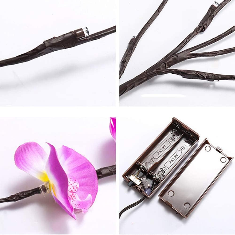 Pink Orchid Twig Lights, 30 Inch 20 LED Artificial Phalaenopsis Branch Lights Battery Powered Decor Lights for Home Shop Vase Room Wedding Christmas Party (2 Packs, Pink