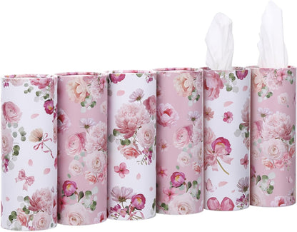 6 Pack Car Tissue Holder 300 Sheets Floral Tubes,Pink,White