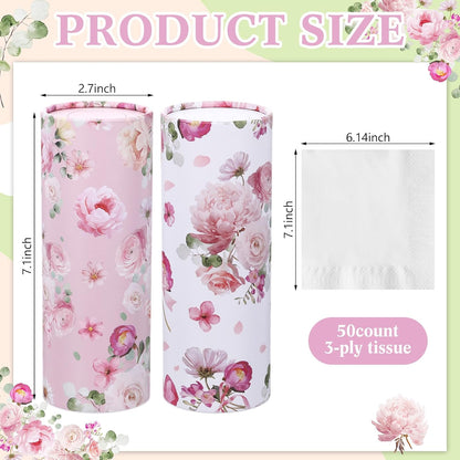 6 Pack Car Tissue Holder 300 Sheets Floral Tubes,Pink,White