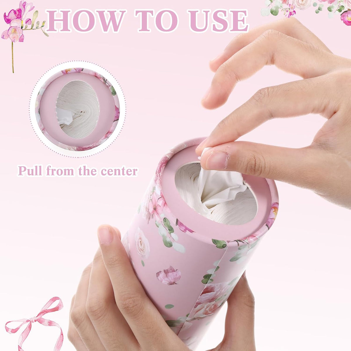 6 Pack Car Tissue Holder 300 Sheets Floral Tubes,Pink,White