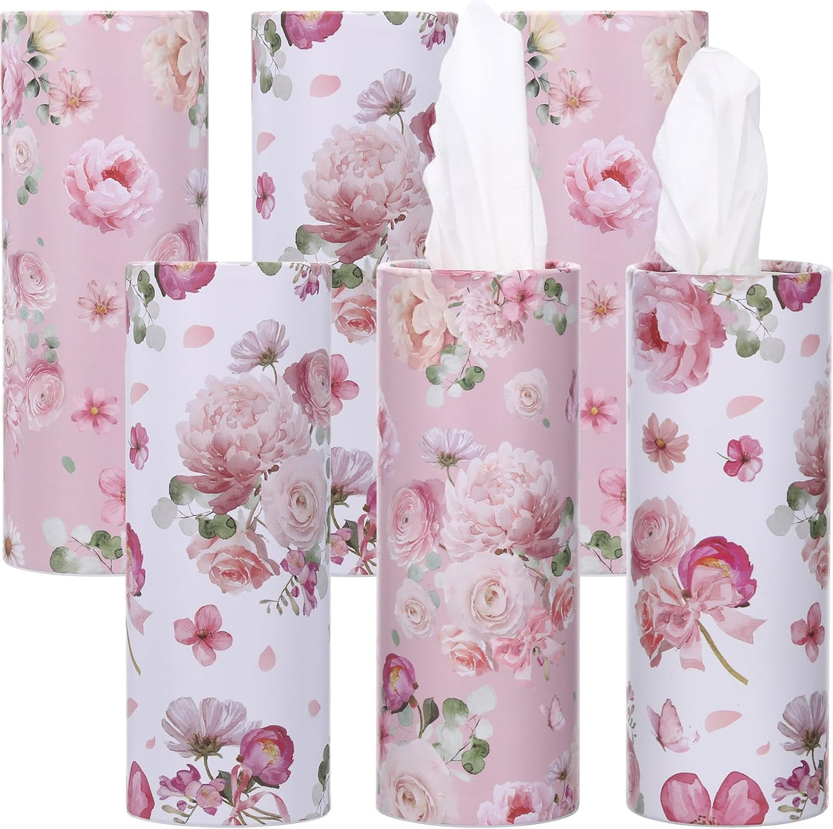 6 Pack Car Tissue Holder 300 Sheets Floral Tubes,Pink,White