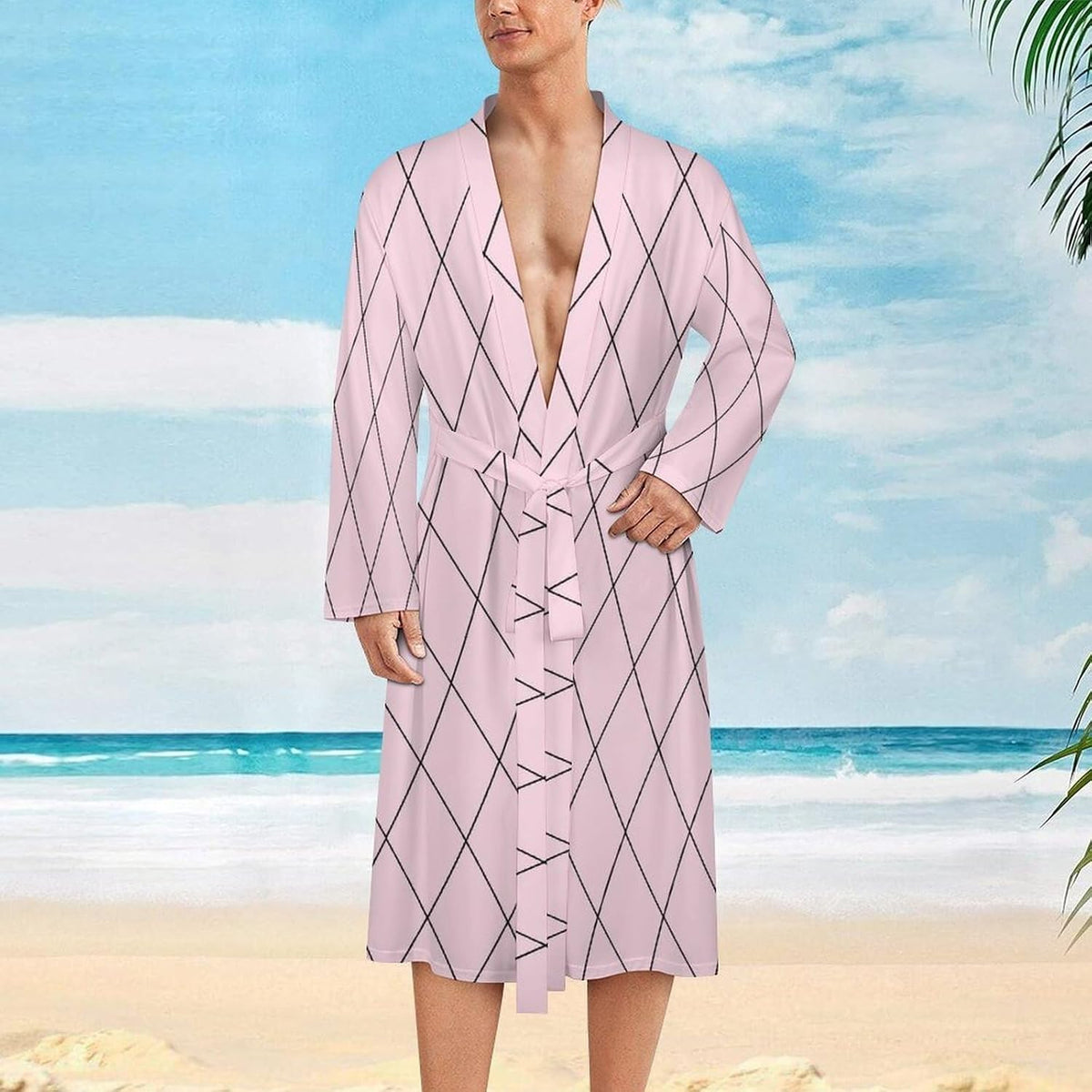 Checkered Pink Pattern Print Robes for Men Women, Soft Bathrobe Lightweight Long Men Womens Robes Cozy Bath Robe