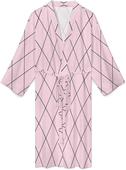 Checkered Pink Pattern Print Robes for Men Women, Soft Bathrobe Lightweight Long Men Womens Robes Cozy Bath Robe