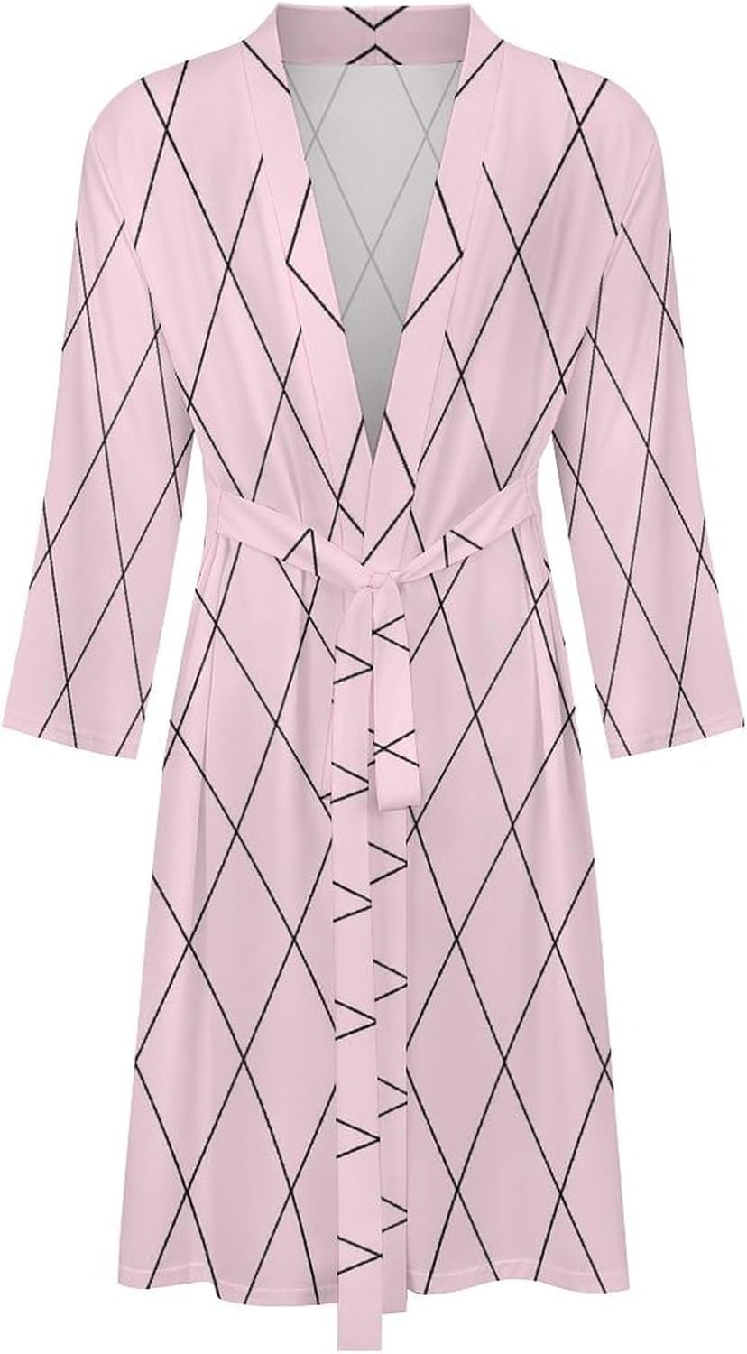 Checkered Pink Pattern Print Robes for Men Women, Soft Bathrobe Lightweight Long Men Womens Robes Cozy Bath Robe