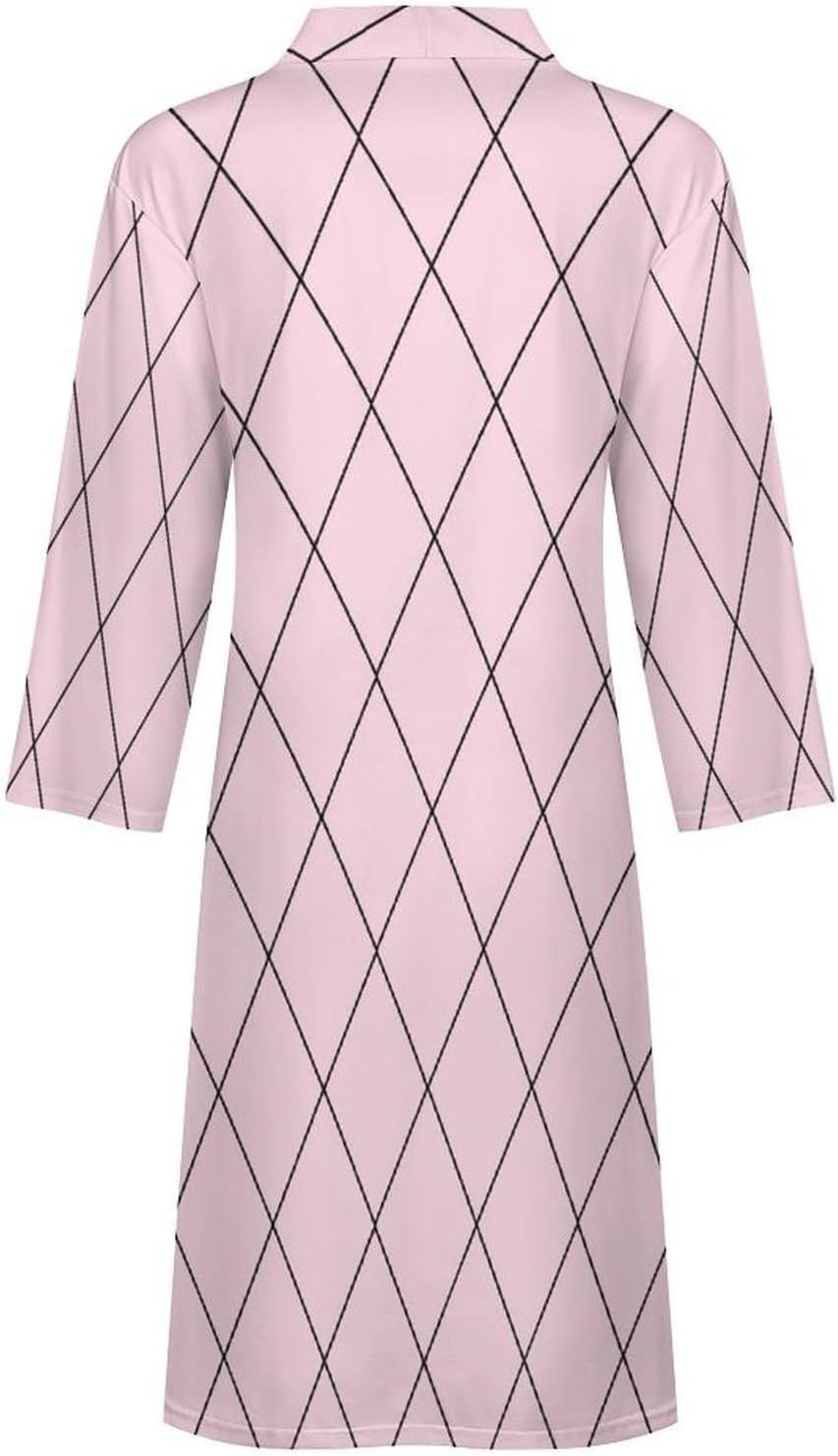 Checkered Pink Pattern Print Robes for Men Women, Soft Bathrobe Lightweight Long Men Womens Robes Cozy Bath Robe