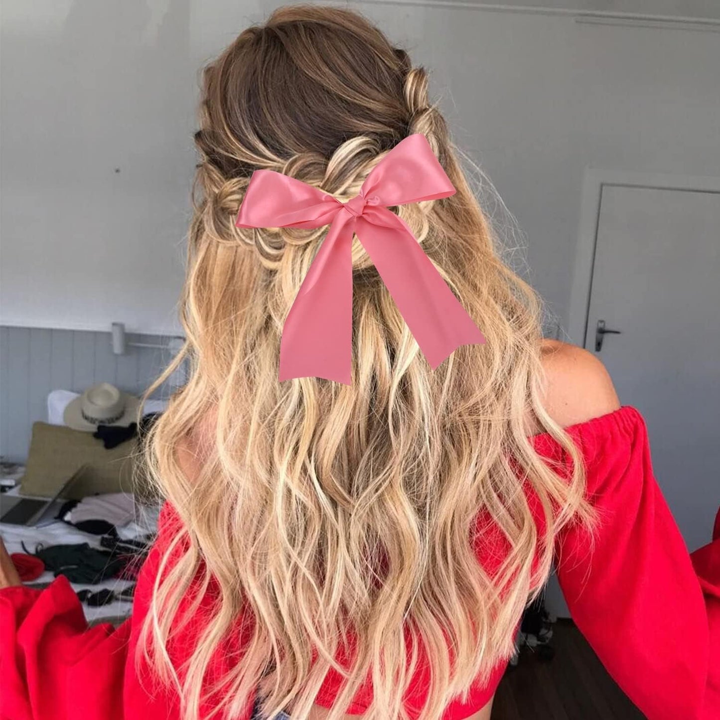 4 Inch Wide Peach Pink Solid Satin Ribbon 22yd Fabric Large Ribbon for Cutting Ceremony Grand Opening Chair Sashes Table Hair Bows Floral Sewing Craft Gift Wrapping Wedding Party Decoration