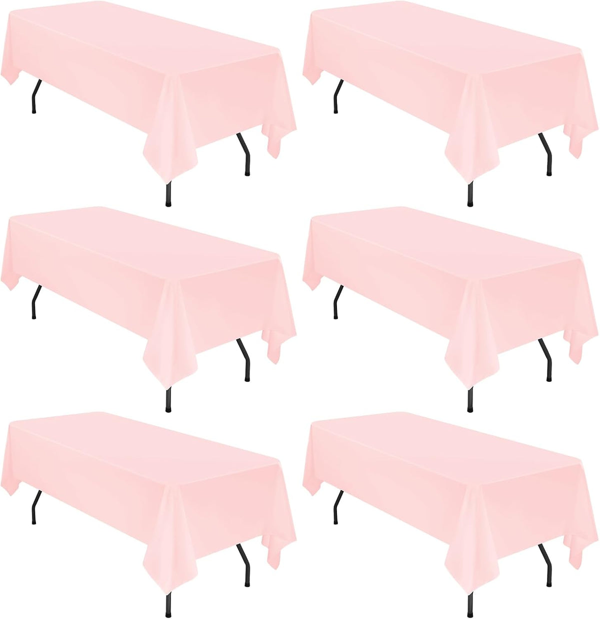 6 Pack Pink Polyester Tablecloths, 60 x 102 inch, Rectangular, Wrinkle Resistant, for 6FT Tables, Parties, Weddings, Banquets, Indoor/Outdoor Use