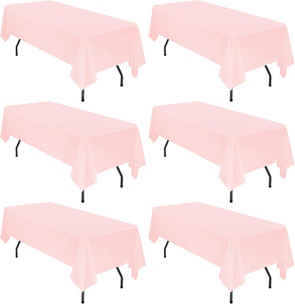 6 Pack Pink Polyester Tablecloths, 60 x 102 inch, Rectangular, Wrinkle Resistant, for 6FT Tables, Parties, Weddings, Banquets, Indoor/Outdoor Use