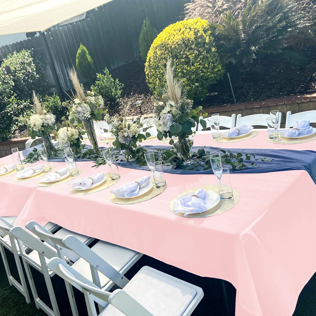 6 Pack Pink Polyester Tablecloths, 60 x 102 inch, Rectangular, Wrinkle Resistant, for 6FT Tables, Parties, Weddings, Banquets, Indoor/Outdoor Use