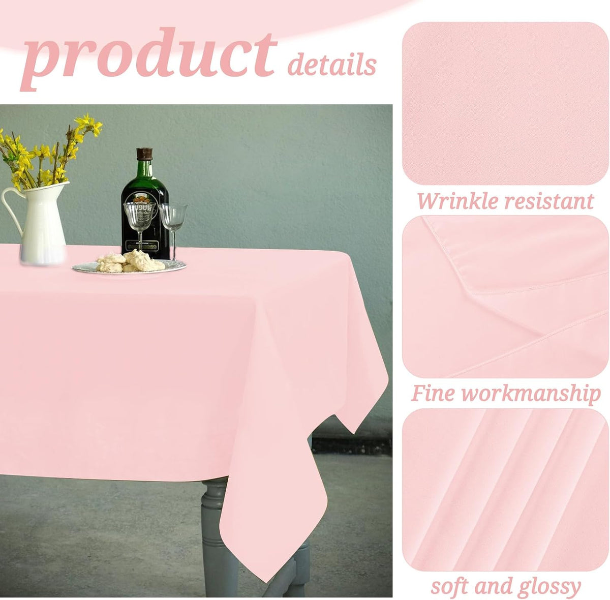 6 Pack Pink Polyester Tablecloths, 60 x 102 inch, Rectangular, Wrinkle Resistant, for 6FT Tables, Parties, Weddings, Banquets, Indoor/Outdoor Use