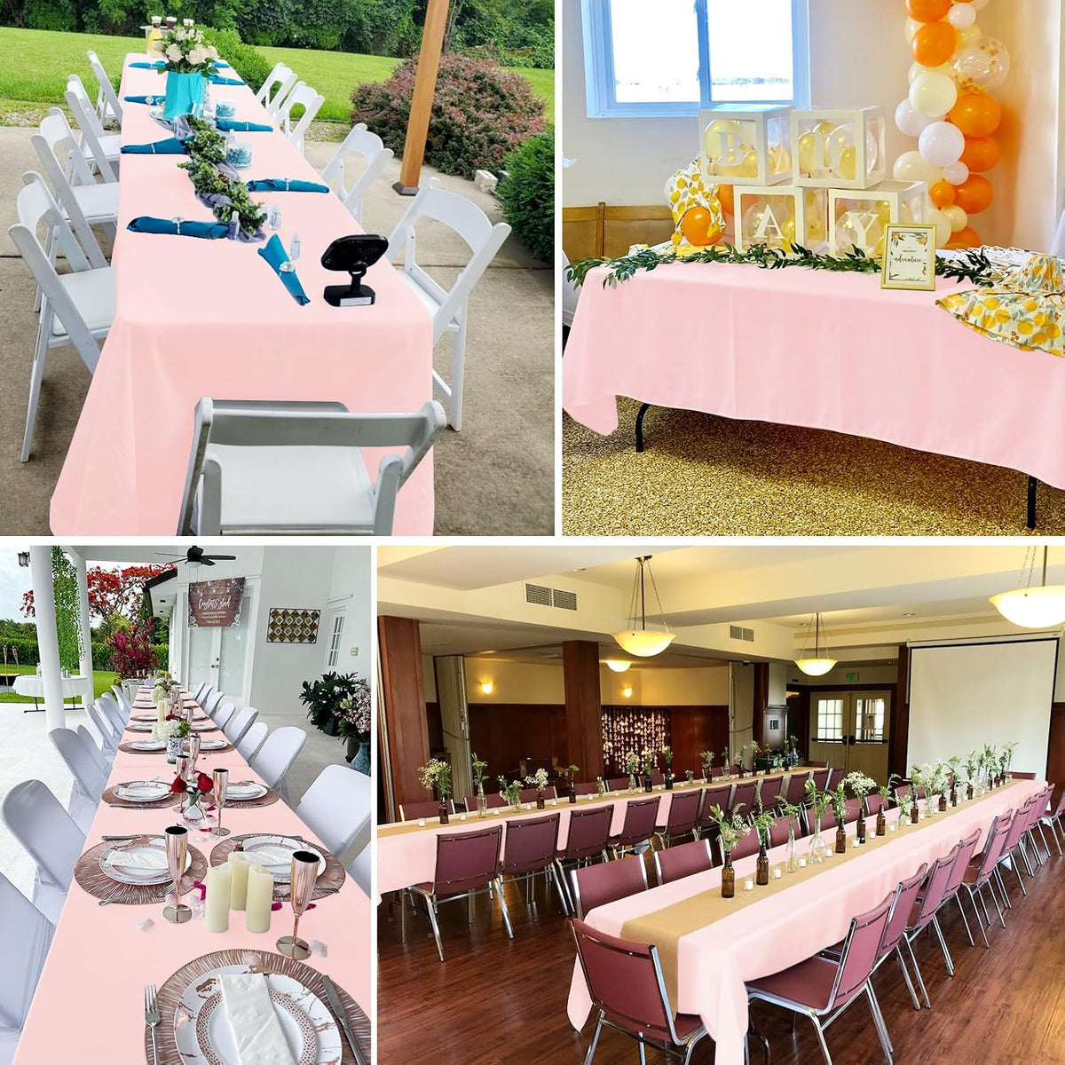 6 Pack Pink Polyester Tablecloths, 60 x 102 inch, Rectangular, Wrinkle Resistant, for 6FT Tables, Parties, Weddings, Banquets, Indoor/Outdoor Use