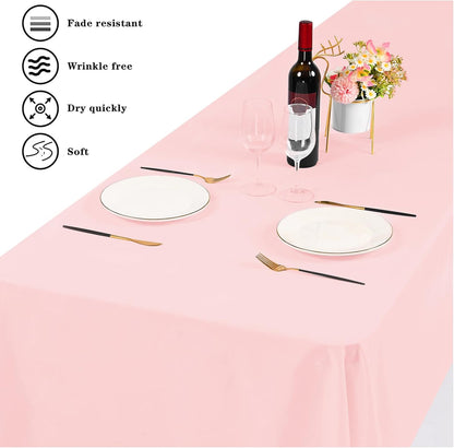 6 Pack Pink Polyester Tablecloths, 60 x 102 inch, Rectangular, Wrinkle Resistant, for 6FT Tables, Parties, Weddings, Banquets, Indoor/Outdoor Use
