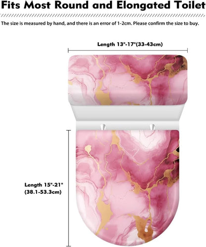 Pink Marble Print Toilet Lid Cover and Toilet Tank Cover 2Pcs Toilet Seat Cover and Tank Lid Covers Stretch Toilet Covers Set for Bathroom Fits Most Toilet Tanks & Lids