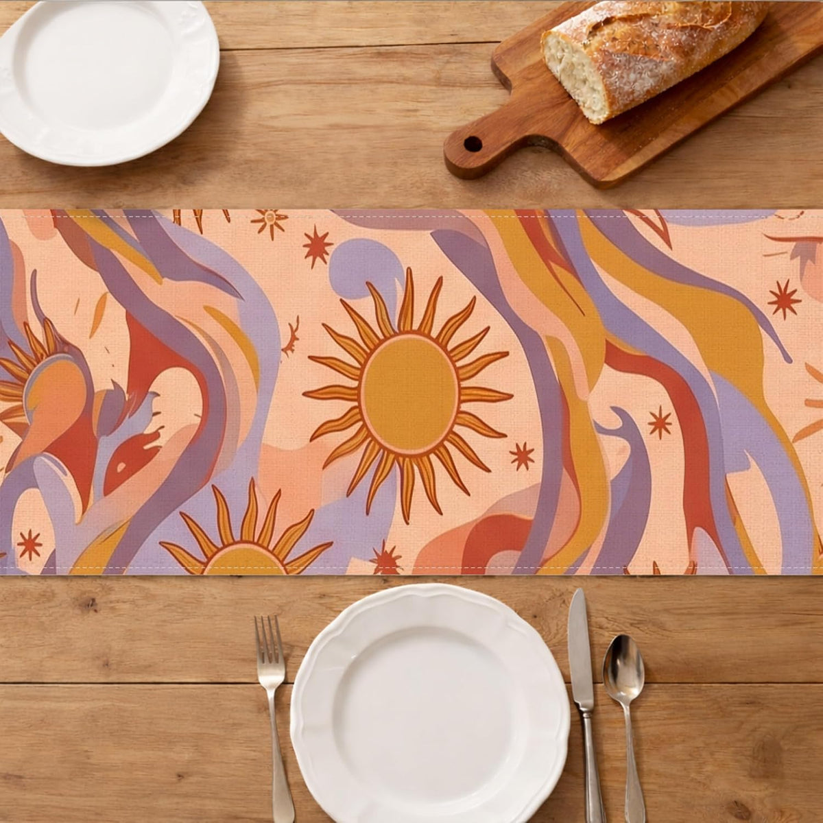Bohemian Abstract Table Runner, Peach Sun Waves Pattern for Seasonal Dining Decor and Holiday Gatherings 13x72 Inch