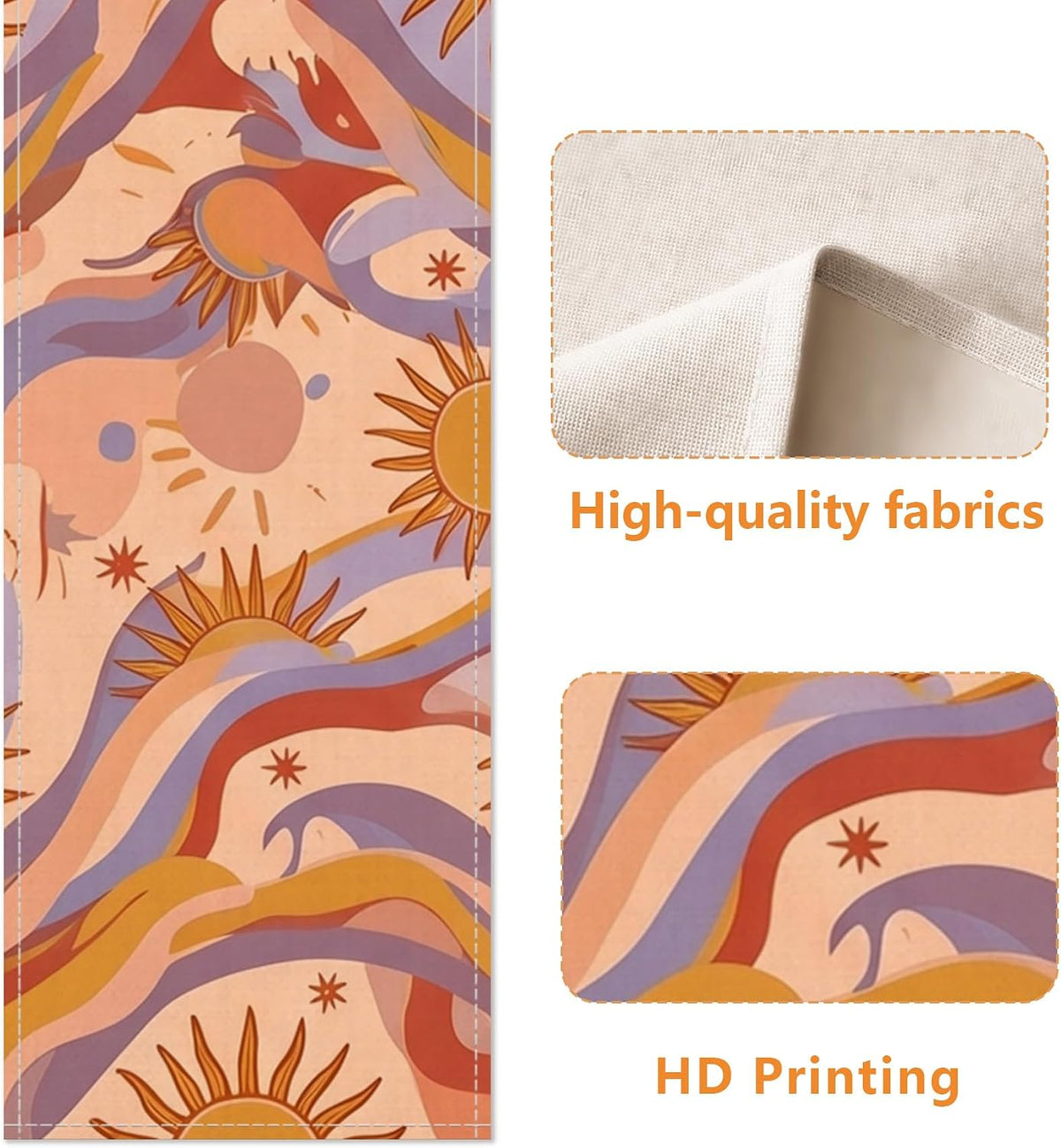 Bohemian Abstract Table Runner, Peach Sun Waves Pattern for Seasonal Dining Decor and Holiday Gatherings 13x72 Inch