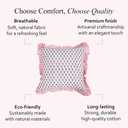 CPC Pink Sapphire Ruffle Throw Pillow Covers for Couch, 18x18 Inch Cotton Stripe Ruffle Couch Pillows for Living Room, Hidden 14 Inch Zipper Boho Pillow Case or Cute Outdoor Pillows