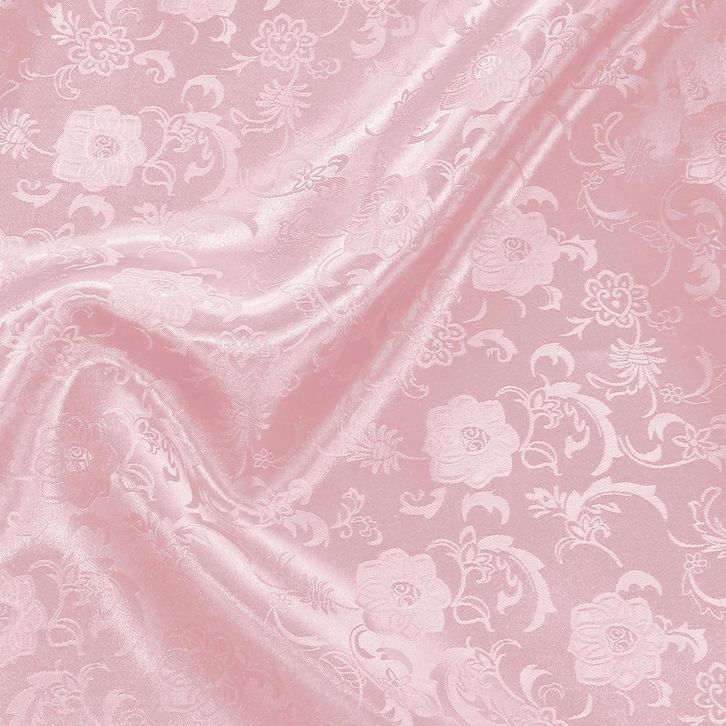 Light Pink Satin Jacquard Fabric 5 Yard, 60 Inch Wide Shiny Cloth, Sunflower Pattern Silky Brocade for Tablecloth, Table Runner, Napkins, Dress, Bedding Sheet, DIY Crafts