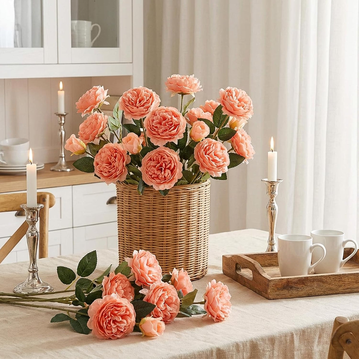 Thiccywoov 36 Bundles 36 Bundles Artificial Flowers Peonies Roses 108 Heads Fake Silk Peony Bouquet Floral Arrangements for Wedding Bridal Shower Table Centerpieces Vase Decoration (Peach)