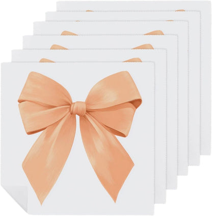 Cloth Napkins Set of 6, Coquette Bow Peach Color Square Premium Reusable Washable Polyester Table Linen Napkin