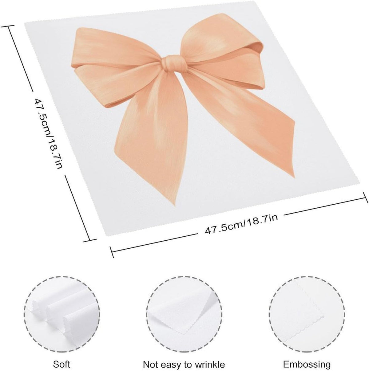 Cloth Napkins Set of 6, Coquette Bow Peach Color Square Premium Reusable Washable Polyester Table Linen Napkin