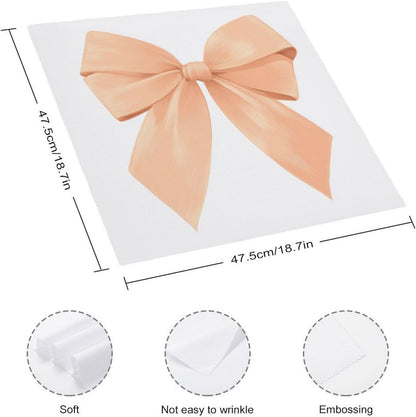 Cloth Napkins Set of 6, Coquette Bow Peach Color Square Premium Reusable Washable Polyester Table Linen Napkin