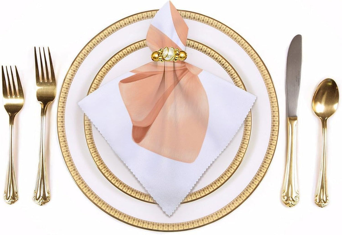 Cloth Napkins Set of 6, Coquette Bow Peach Color Square Premium Reusable Washable Polyester Table Linen Napkin