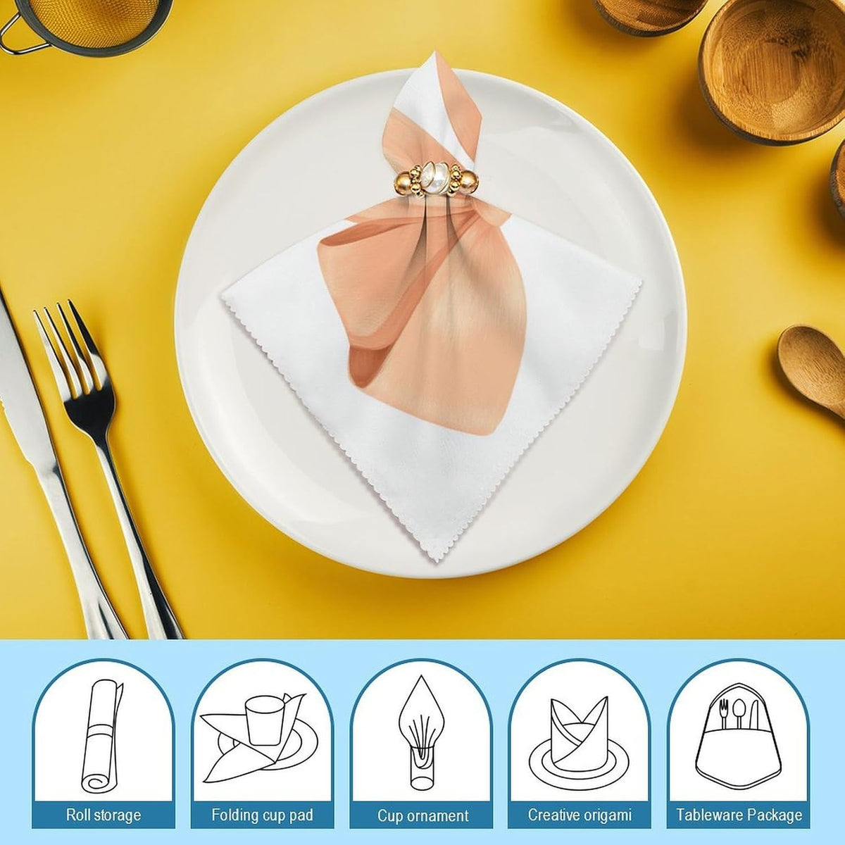 Cloth Napkins Set of 6, Coquette Bow Peach Color Square Premium Reusable Washable Polyester Table Linen Napkin