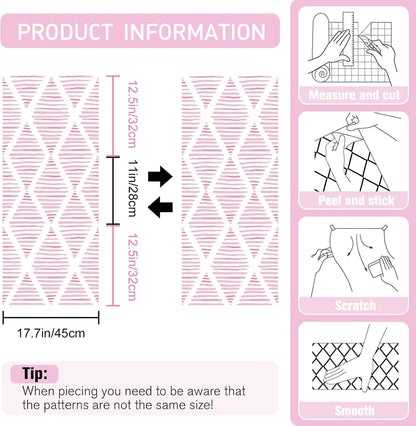 Modern White and Pink Peel and Stick Wallpaper 17.7"x120" Stripe Diamond Wallpaper Vinyl Waterproof Contact Paper Shelf Paper Drawer Liner Roll for Bedroom Living Room