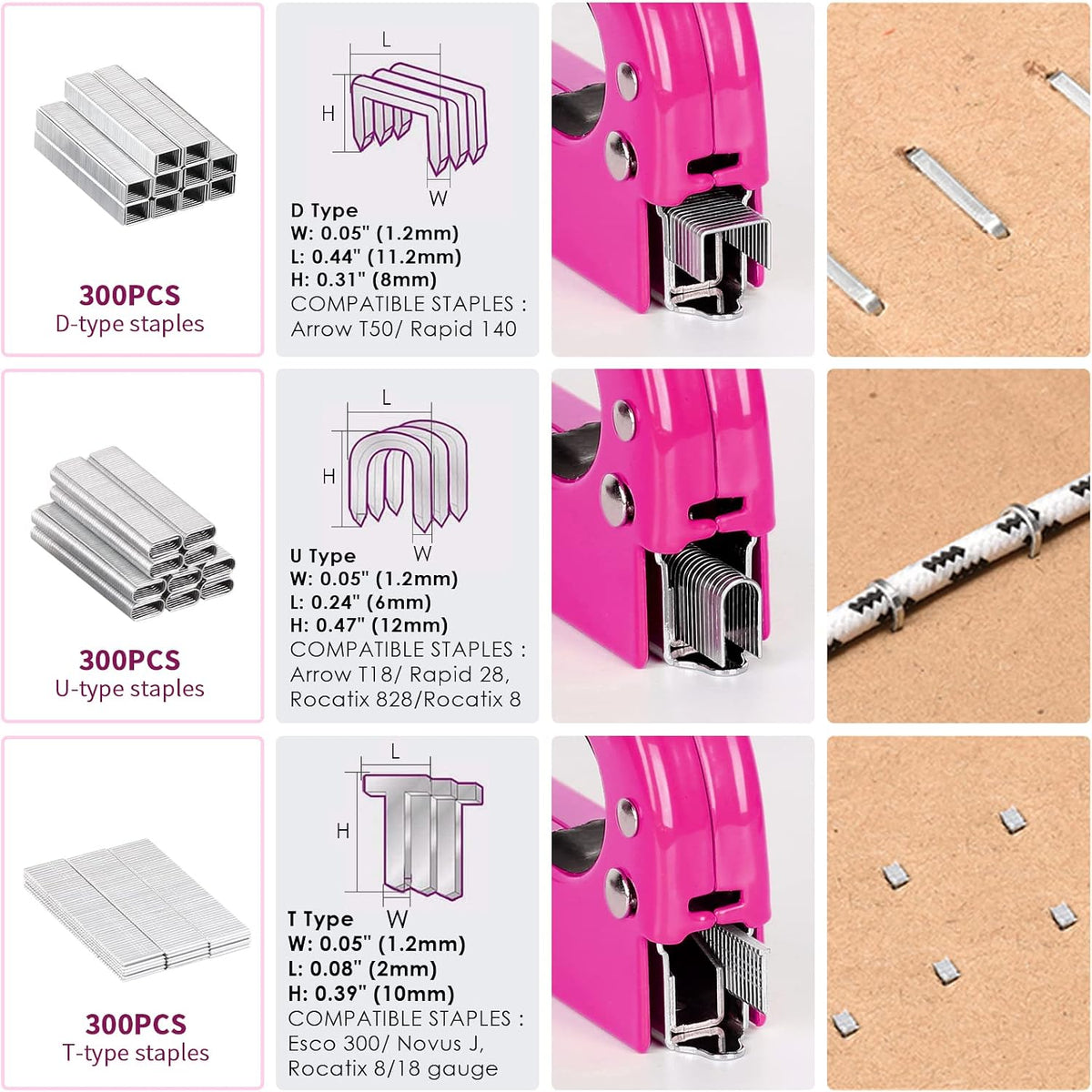 33Pcs Pink Staple Gun Tool Set, 3 in 1 Upholstery Staple Gun for Wood Heavy Duty and 900 Staples, Perfect for DIY Decoration, Crafts, Carpentry, Arts, Pink Tool Kit for Women