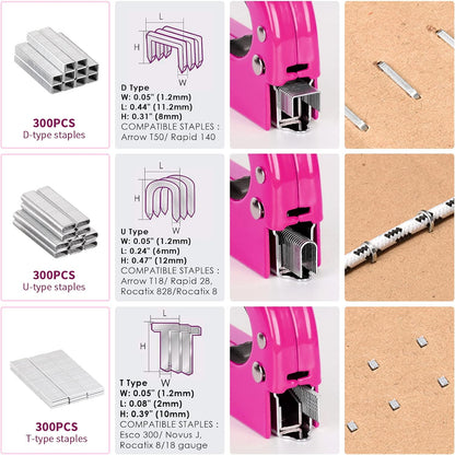 33Pcs Pink Staple Gun Tool Set, 3 in 1 Upholstery Staple Gun for Wood Heavy Duty and 900 Staples, Perfect for DIY Decoration, Crafts, Carpentry, Arts, Pink Tool Kit for Women