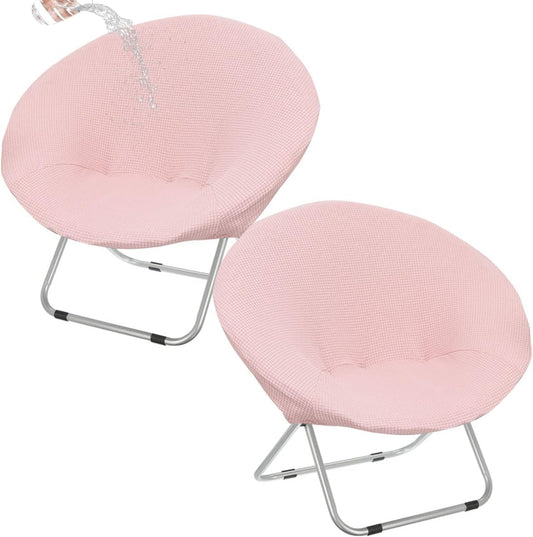 Saucer Chair Covers Waterproof Round Moon Chair Cover Slipcovers Stretch Jacquard Foldable Saucer Chair Cover Circle Chair Slipcovers Protector for Bedroom Dorm Set of 2 Pink