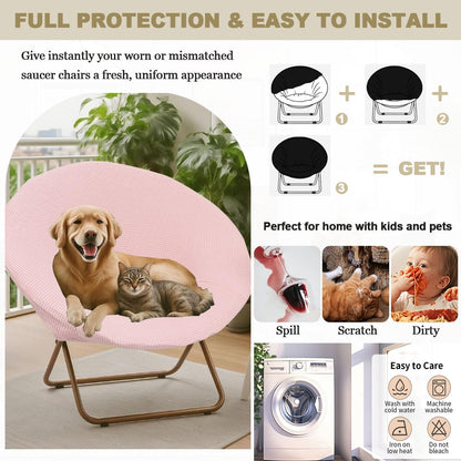 Saucer Chair Covers Waterproof Round Moon Chair Cover Slipcovers Stretch Jacquard Foldable Saucer Chair Cover Circle Chair Slipcovers Protector for Bedroom Dorm Set of 2 Pink