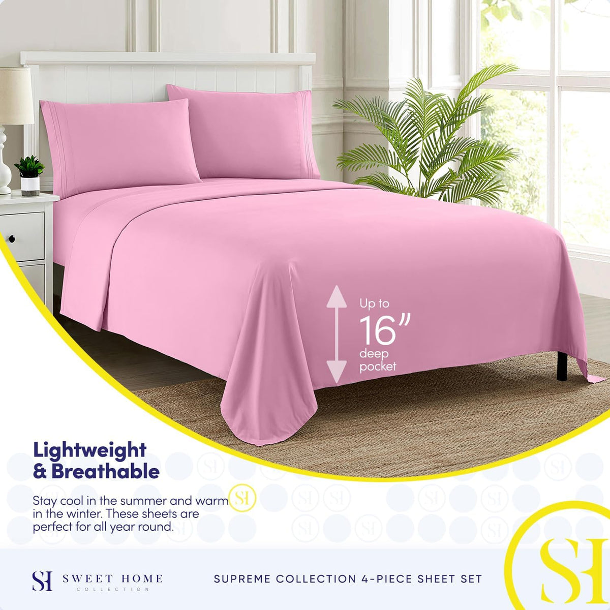 Queen Size Bed Sheets - Breathable Luxury Sheets with Full Elastic & Secure Corner Straps Built In - 1800 Supreme Collection Extra Soft Deep Pocket Bedding Set, Sheet Set, Queen, Pink