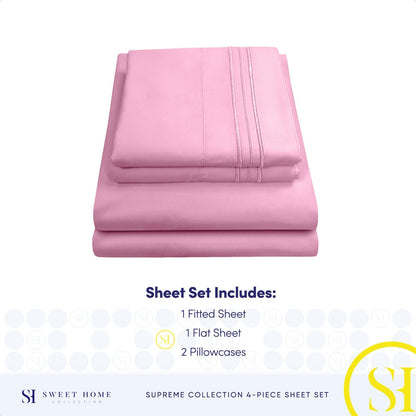 Queen Size Bed Sheets - Breathable Luxury Sheets with Full Elastic & Secure Corner Straps Built In - 1800 Supreme Collection Extra Soft Deep Pocket Bedding Set, Sheet Set, Queen, Pink