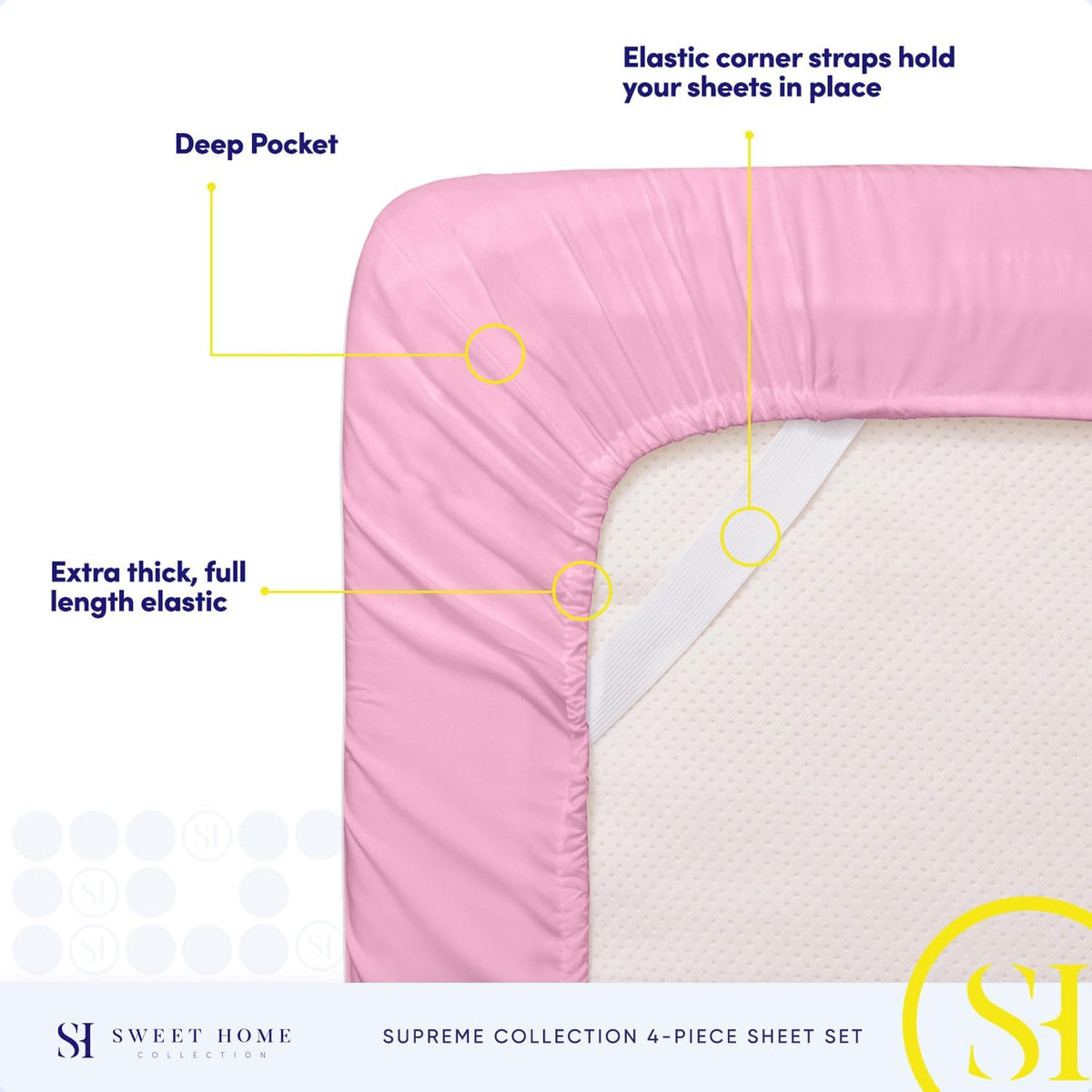 Queen Size Bed Sheets - Breathable Luxury Sheets with Full Elastic & Secure Corner Straps Built In - 1800 Supreme Collection Extra Soft Deep Pocket Bedding Set, Sheet Set, Queen, Pink