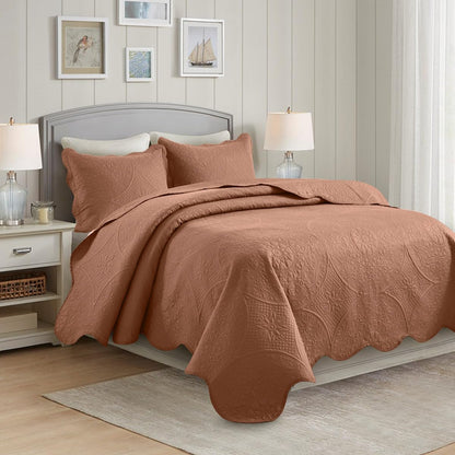 3 Piece Floral Bedding Lightweight Bedspread Pink Peach Color - King Size