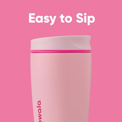 SmoothSip Slider Insulated Stainless Steel Coffee Tumbler, Reusable Iced Coffee Cup, Hot Coffee Travel Mug, BPA Free 12 oz, Pink (Pucker Up)