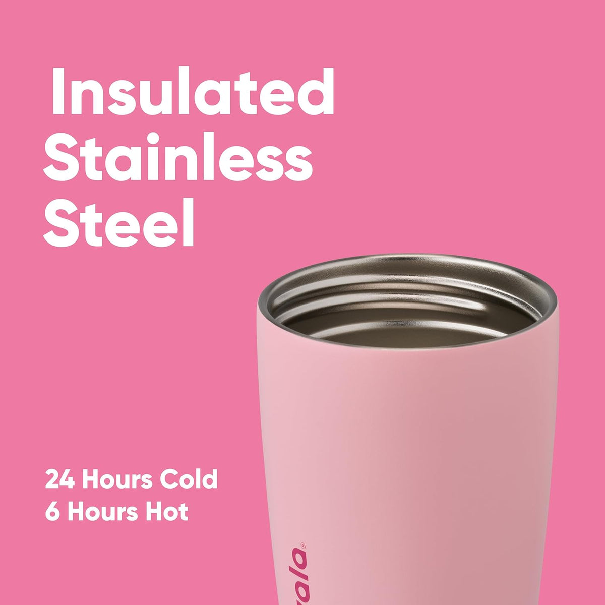 SmoothSip Slider Insulated Stainless Steel Coffee Tumbler, Reusable Iced Coffee Cup, Hot Coffee Travel Mug, BPA Free 12 oz, Pink (Pucker Up)