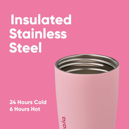 SmoothSip Slider Insulated Stainless Steel Coffee Tumbler, Reusable Iced Coffee Cup, Hot Coffee Travel Mug, BPA Free 12 oz, Pink (Pucker Up)